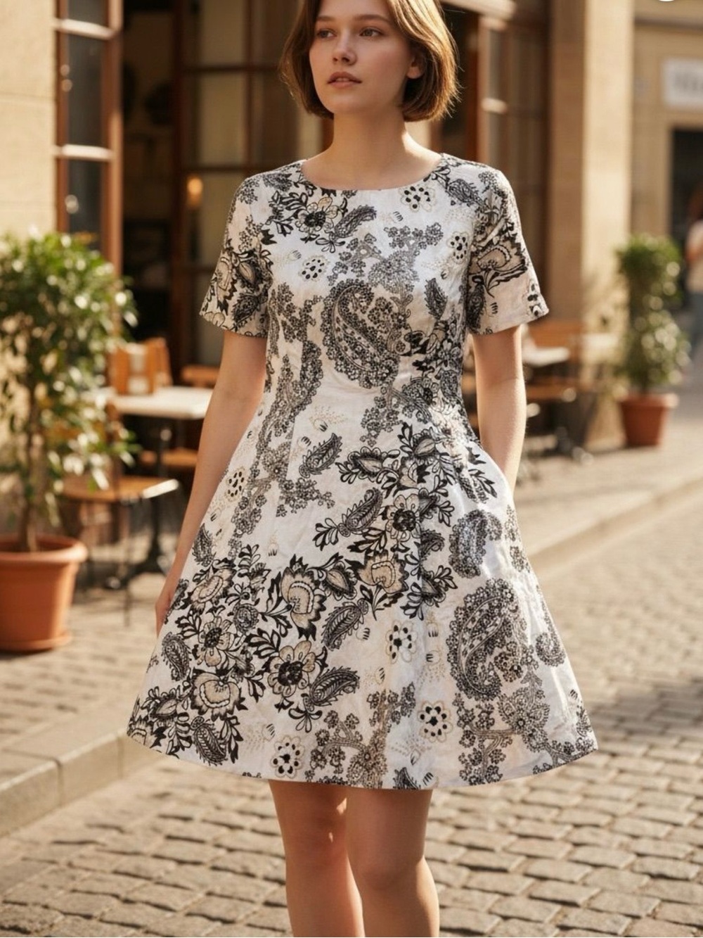 3.1 Phillip Lim Black and White Paisley A-Line Mini Dress
